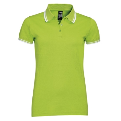 Рубашка поло женская Pasadena Women 200 с контрастной отделкой, зеленый лайм с белым, зеленый, белый, хлопок