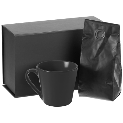 Набор Silenzio, черный, черный, кружка - фаянс; кофе - алюминиевая фольга, полиэтилен; коробка - переплетный картон