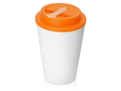 Пластиковый стакан с двойными стенками «Take away», белый, оранжевый, пластик, силикон
