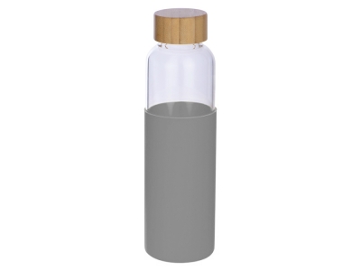 Стеклянная бутылка для воды в силиконовом чехле «Refine», серый, прозрачный, бамбук, стекло, силикон