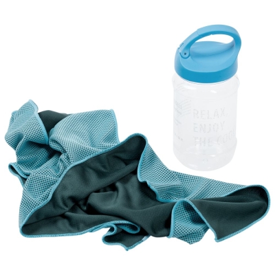Охлаждающее полотенце Weddell, голубое, голубой, полотенце - полиэстер; бутылка - пластик