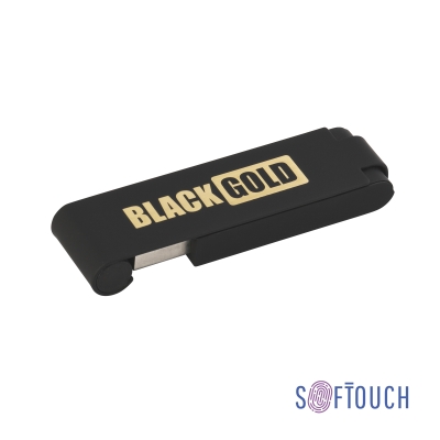 Флеш-карта "Case" 8GB, покрытие soft touch, черный с золотом, металл/soft touch