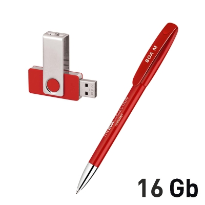 Набор ручка + флеш-карта 16Гб в футляре, красный, пластик/металл