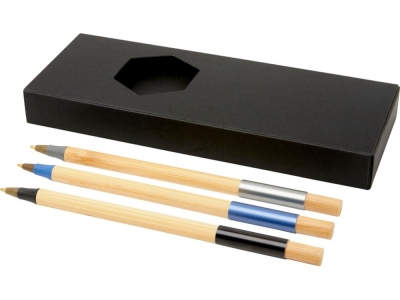 Подарочный набор «Kerf» с тремя бамбуковыми ручками, черный, серебристый, алюминий, бамбук