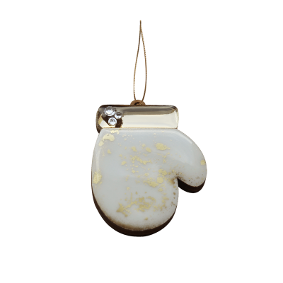 Ёлочная игрушка Варежка (белый с золотым ), белый с золотым, дерево, акрил