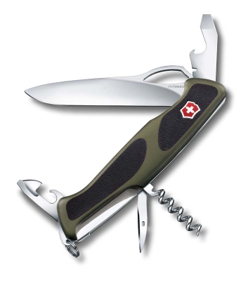 Нож перочинный VICTORINOX RangerGrip 61, 130 мм, 11 функций, с фиксатором лезвия, зелёный с чёрным, нейлон