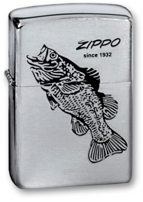 Зажигалка ZIPPO Black Bass, с покрытием Brushed Chrome, латунь/сталь, серебристая, 38x13x57 мм, серебристый