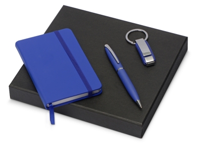 Набор с блокнотом, ручкой и брелком «Busy», синий, пластик, металл, картон, бумага