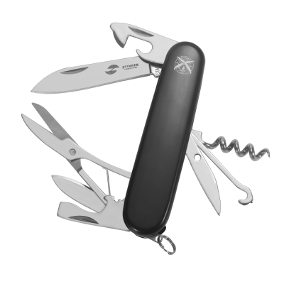 Нож перочинный Stinger, 90 мм, 13 функций, материал рукояти: АБС-пластик (чёрный), в блистере, черный, пластик