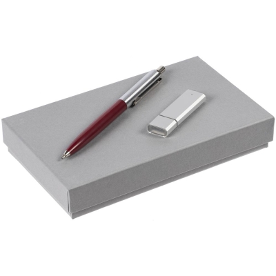Набор Memorable, бордовый, бордовый, пластик, флешка - металл, пластик; коробка - переплетный картон; ручка - металл