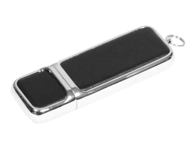 USB 2.0- флешка на 4 Гб компактной формы, черный, серебристый, кожзам