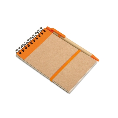 Блокнот с ручкой, оранжевый, бумага