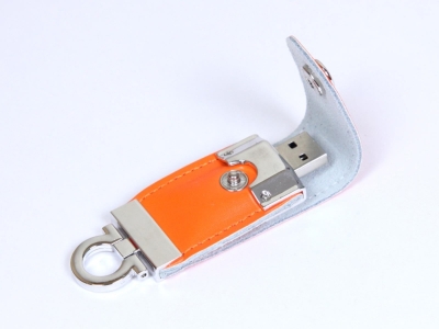 USB 2.0- флешка на 8 Гб в виде брелока, оранжевый, кожа