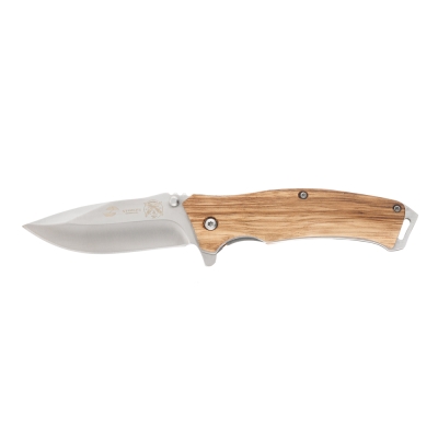 Нож складной Stinger, 110 мм, (серебристый), материал рукояти: дерево/сталь (светло-коричневый), коричневый, нержавеющая сталь, нержавеющая сталь, дерево