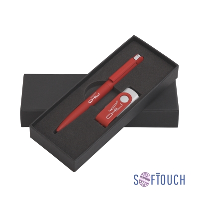 Набор ручка + флеш-карта 8 Гб в футляре, покрытие soft touch, красный, металл/soft touch