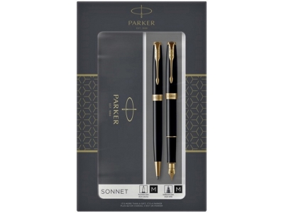 Набор Parker Sonnet: ручка перьевая, ручка шариковая, черный, желтый, металл