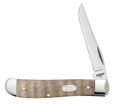 Нож перочинный ZIPPO Natural Curly Maple Wood Mini Trapper, 89 мм, бежевый + ЗАЖИГАЛКА ZIPPO 207, бежевый
