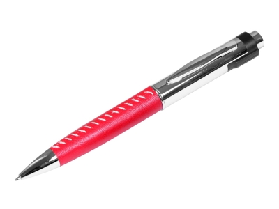 USB 2.0- флешка на 16 Гб в виде ручки с мини чипом, красный, серебристый, кожзам