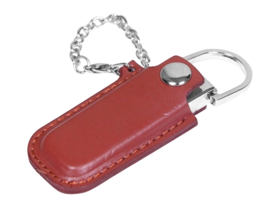 USB 2.0- флешка на 8 Гб в массивном корпусе с кожаным чехлом, коричневый, серебристый, кожа