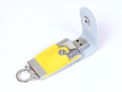 USB 2.0- флешка на 8 Гб в виде брелока, желтый, кожа