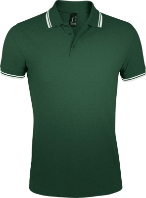 Рубашка поло мужская Pasadena Men 200 с контрастной отделкой, зеленая с белым, зеленый, белый, хлопок