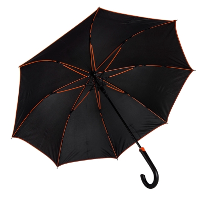Зонт-трость "Back to black", полуавтомат, 100% полиэстер, черный с оранжевым, черный, оранжевый, 100% полиэстер, плотность 190т