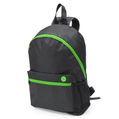 Рюкзак "Town", черный с зелеными молниями, 28х38х12 см, полиэстер 600D, черный, зеленый, полиэстер 600d