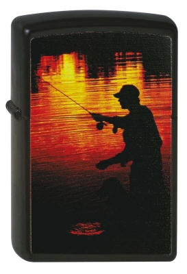 Зажигалка ZIPPO Рыбак, с покрытием Black Matte, латунь/сталь, чёрная, матовая, 38x13x57 мм, черный