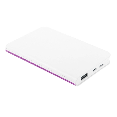 Универсальный аккумулятор "Franki" (5000mAh), белый с фиолетовым, 7,5х12,1х1,1см, белый, фиолетовый, искусственная кожа, пластик