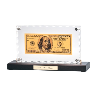 "Банкнота 100 USD" в стекле, коричневый, золото/дерево/стекло