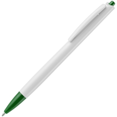 Ручка шариковая Tick, белая с зеленым, зеленый, белый, пластик