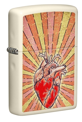Зажигалка ZIPPO Heart Design с покрытием Cream Matte, латунь/сталь, кремовая, матовая, 38x13x57 мм, бежевый