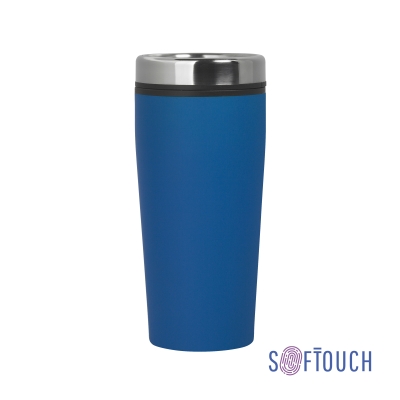 Термостакан "Европа" 500 мл, покрытие soft touch, синий, пластик/soft touch/нержавеющая сталь