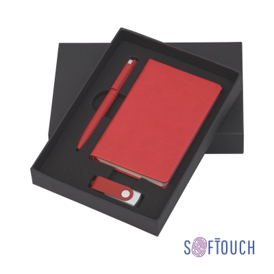 Набор подарочный "Сорренто" с блокнотом А6, покрытие soft touch, зеленое яблоко#, красный, металл/пластик/искусственная кожа/soft touch