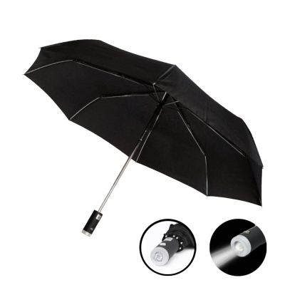 Зонт складной Farol, c фонариком, черный, черный