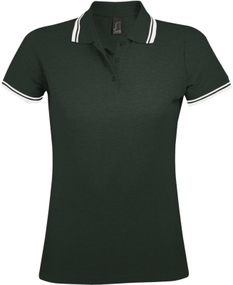 Рубашка поло женская Pasadena Women 200 с контрастной отделкой, зеленая с белым, зеленый, белый, хлопок