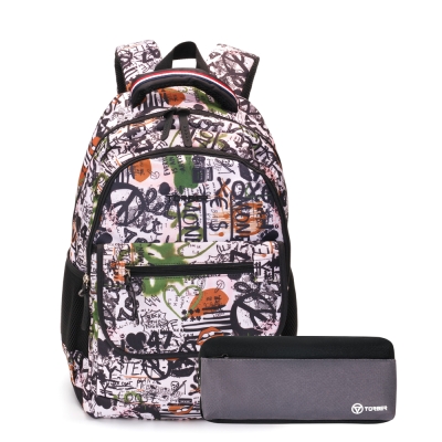 Рюкзак TORBER CLASS X, черно-белый с рисунком, полиэстер, 45 x 30 x 18 см + Пенал в подарок!, разноцветный