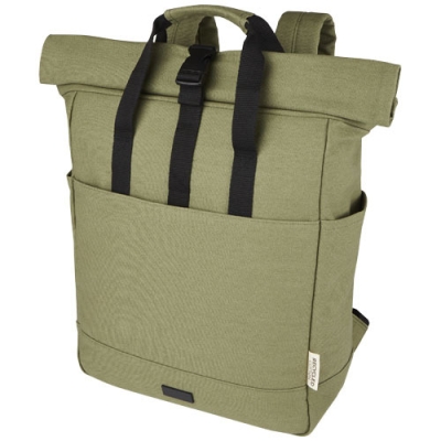 Рюкзак для 15-дюймового ноутбука Joey объемом 15 л из брезента, переработанного по стандарту GRS, со сворачивающимся верхом, зеленый