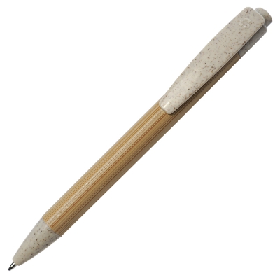 Ручка шариковая N17, бежевый/белый, бамбук, пшенич. волокно, переработан. пластик, цвет чернил синий, белый, бамбук/abs пластик с пшеничным волокном
