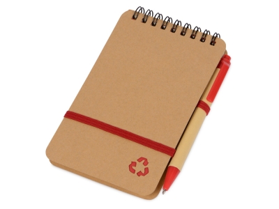 Блокнот «Masai» с шариковой ручкой, красный, бежевый, пластик, картон, бумага