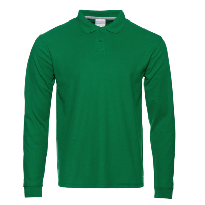 Рубашка поло унисекс STAN длинный рукав хлопок 185, 104LS, Зелёный, 185 гр/м2, хлопок