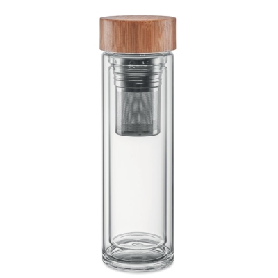 Термобутылка стеклянная, прозрачный, стекло / бамбук