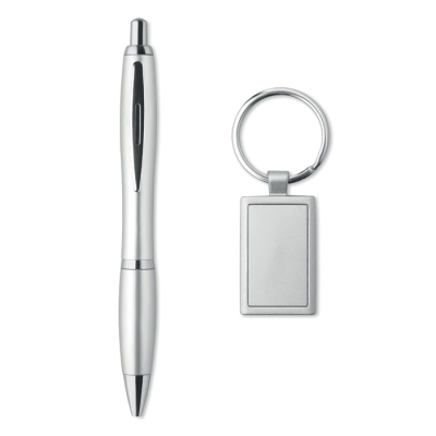 Набор: ручка шариковая и брелок, тускло-серебряный, алюминий