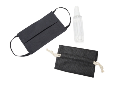 Набор средств индивидуальной защиты в подарочном мешочке «Protect», черный, хлопок