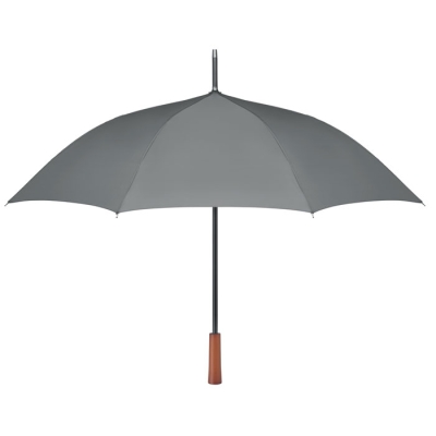 Зонт трость с деревянной ручкой, серый, rpet