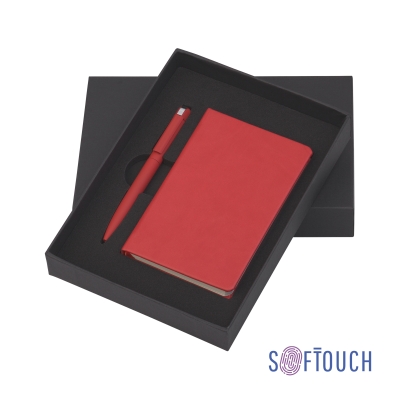 Набор подарочный "Лорен" с блокнотом А6, покрытие soft touch, красный, металл/искусственная кожа/soft touch