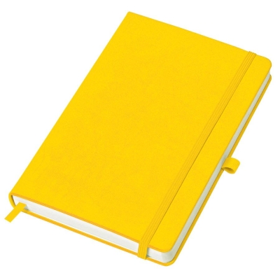 Бизнес-блокнот "Justy", 130*210 мм, желтый, твердая обложка,  резинка 7 мм, блок-линейка, тиснение, , желтый, pu velvet