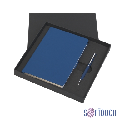 Подарочный набор "Парма", покрытие soft touch, синий, искусственная кожа/металл/soft touch