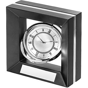 Часы настольные с фоторамкой "Классика"; черный; 16х8х16 см; металл, дерево; лазерная гравировка, черный, металл, дерево