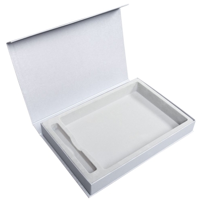 Коробка Silk с ложементом под ежедневник 15х21 см и ручку, серебристая, серебристый, картон